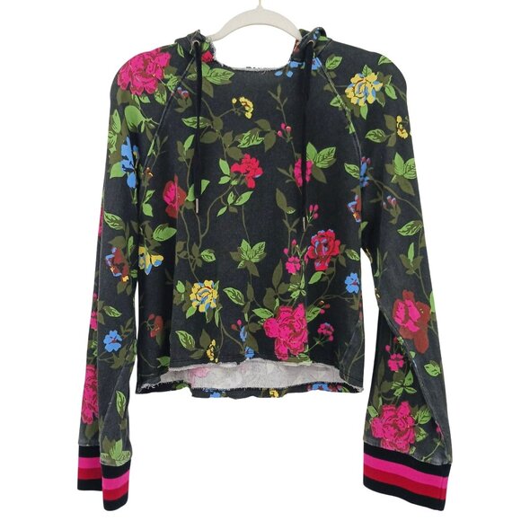 Pam & Gela Floral Print Crop Hoodie Sweatshirt Size Medium - Picture 1 of 12